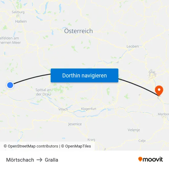 Mörtschach to Gralla map