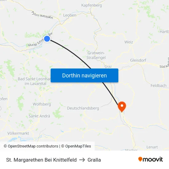 St. Margarethen Bei Knittelfeld to Gralla map