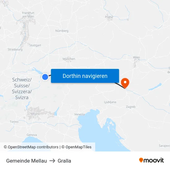 Gemeinde Mellau to Gralla map