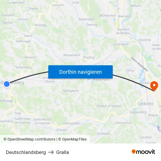 Deutschlandsberg to Gralla map