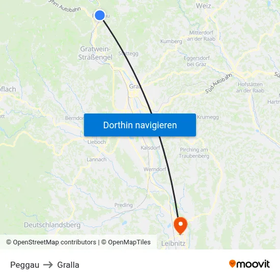 Peggau to Gralla map