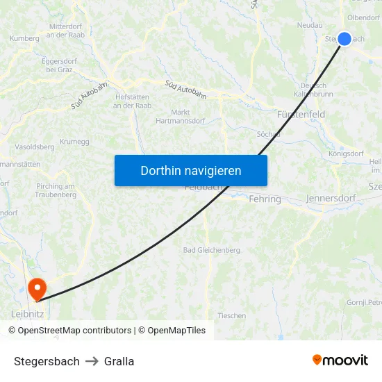 Stegersbach to Gralla map