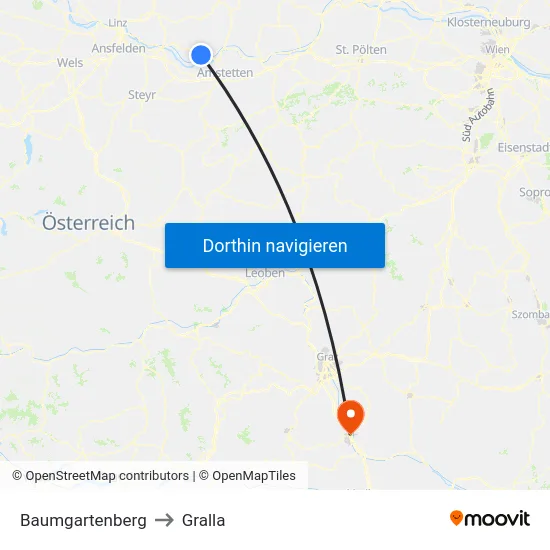 Baumgartenberg to Gralla map