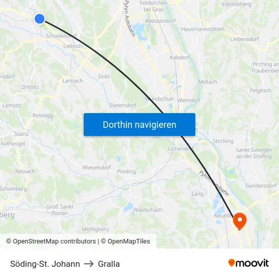 Söding-St. Johann to Gralla map
