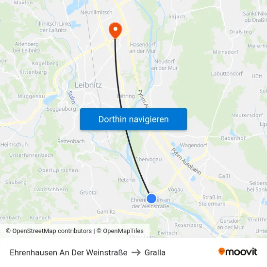 Ehrenhausen An Der Weinstraße to Gralla map