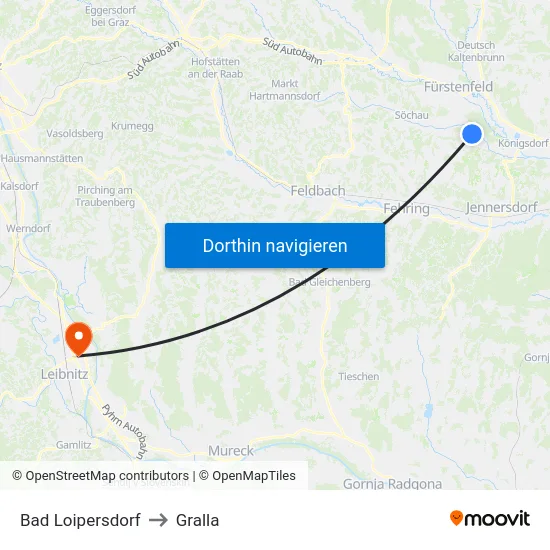 Bad Loipersdorf to Gralla map