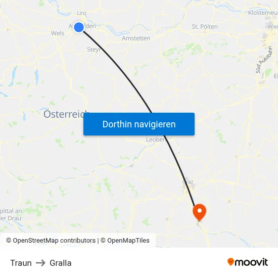Traun to Gralla map