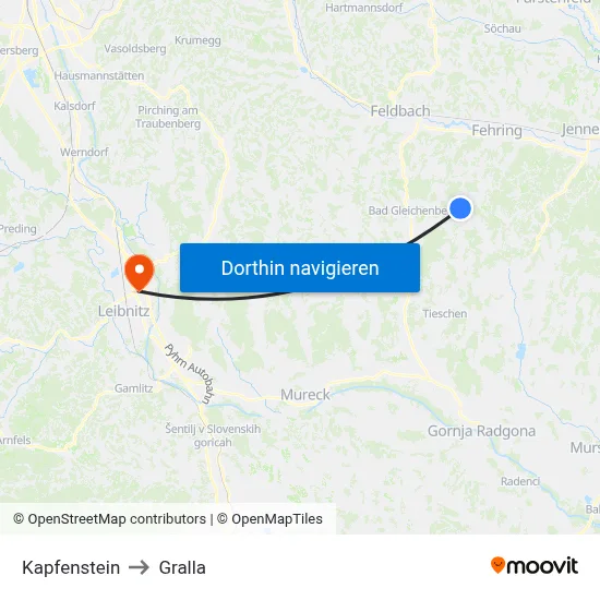 Kapfenstein to Gralla map