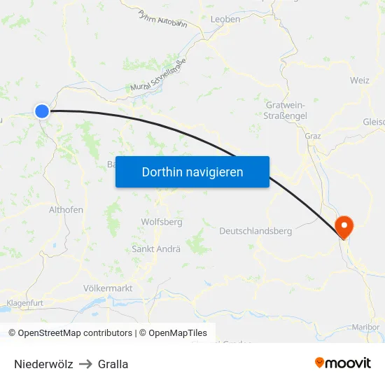 Niederwölz to Gralla map