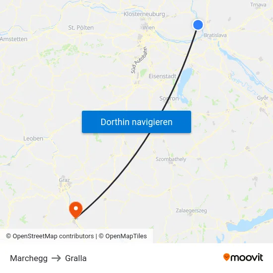 Marchegg to Gralla map