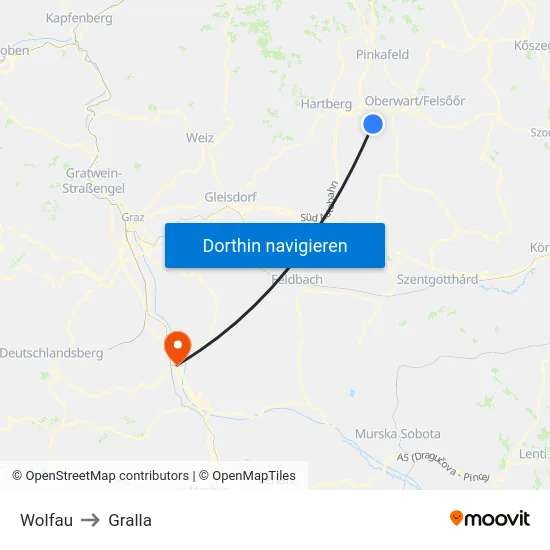 Wolfau to Gralla map