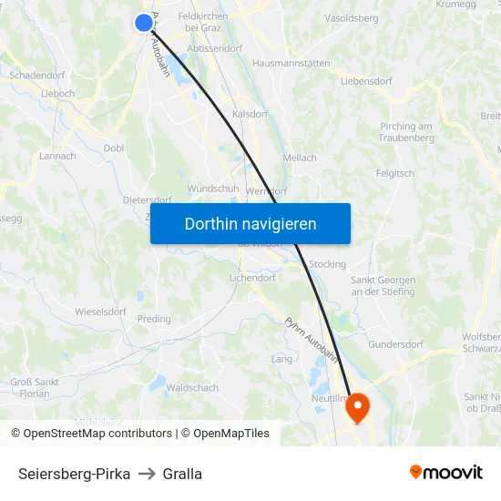Seiersberg-Pirka to Gralla map