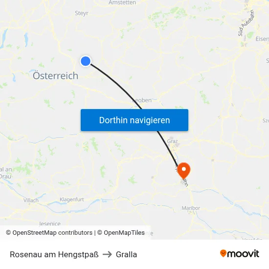 Rosenau am Hengstpaß to Gralla map