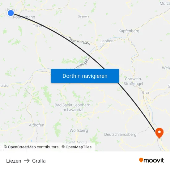 Liezen to Gralla map