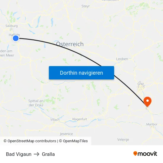Bad Vigaun to Gralla map