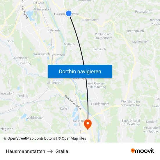 Hausmannstätten to Gralla map