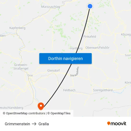 Grimmenstein to Gralla map