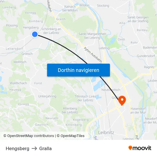 Hengsberg to Gralla map