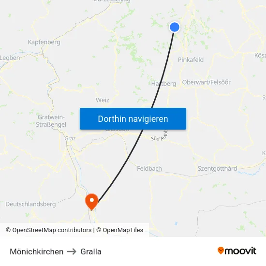 Mönichkirchen to Gralla map