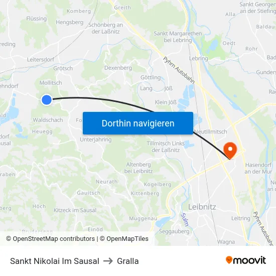 Sankt Nikolai Im Sausal to Gralla map