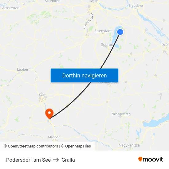 Podersdorf am See to Gralla map