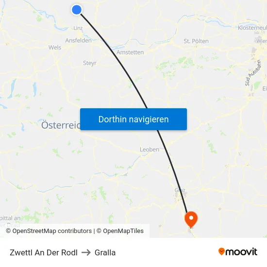 Zwettl An Der Rodl to Gralla map