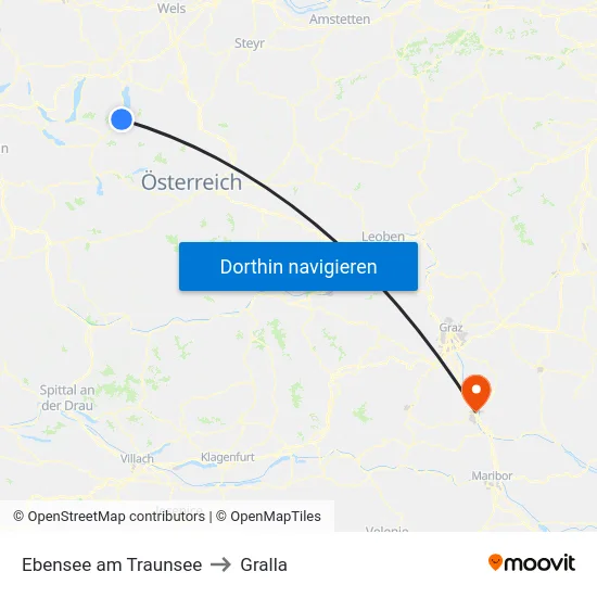 Ebensee am Traunsee to Gralla map