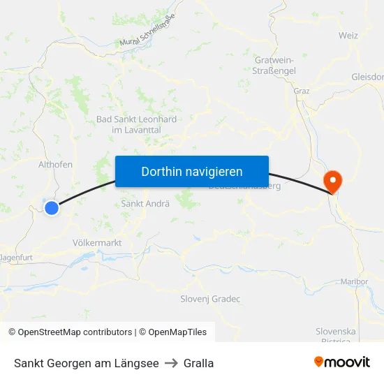 Sankt Georgen am Längsee to Gralla map