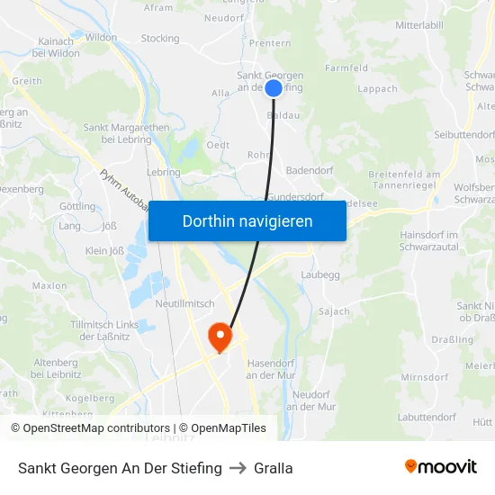 Sankt Georgen An Der Stiefing to Gralla map