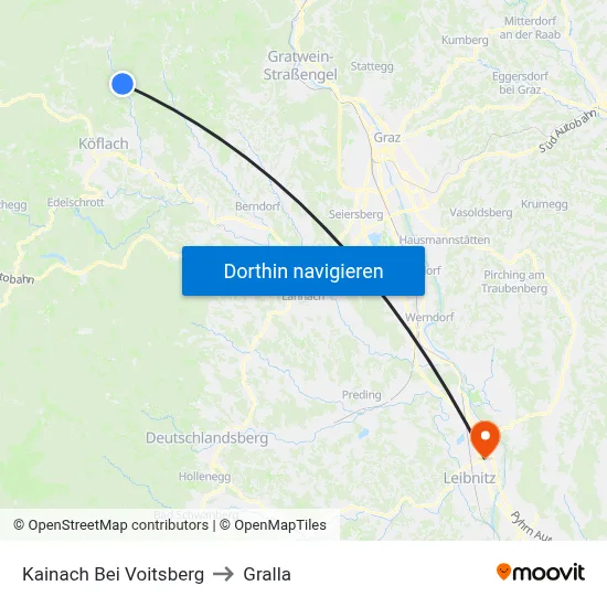 Kainach Bei Voitsberg to Gralla map