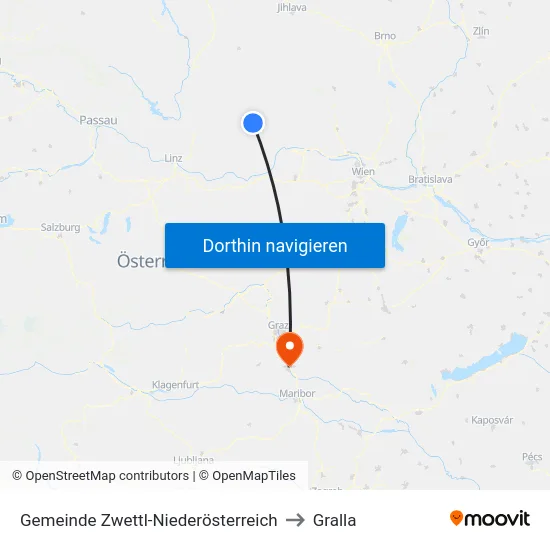 Gemeinde Zwettl-Niederösterreich to Gralla map