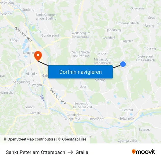 Sankt Peter am Ottersbach to Gralla map