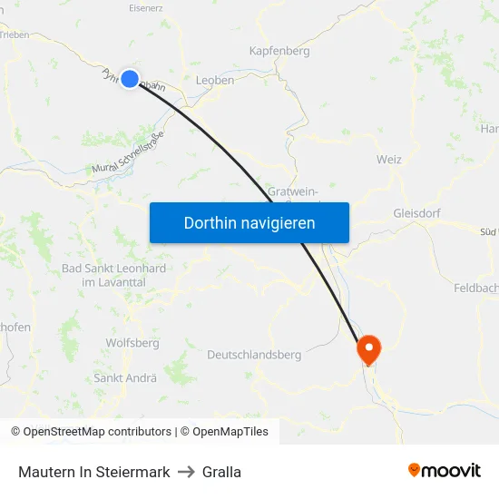 Mautern In Steiermark to Gralla map