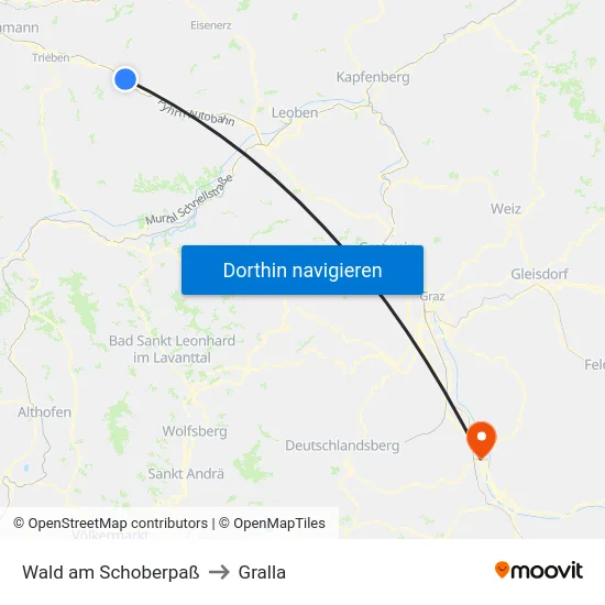 Wald am Schoberpaß to Gralla map