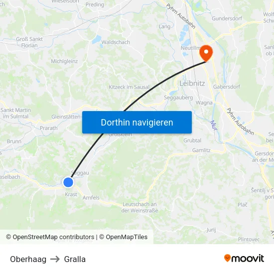 Oberhaag to Gralla map