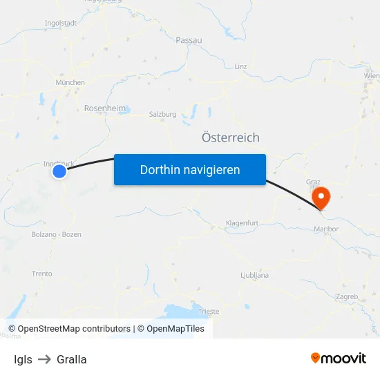 Igls to Gralla map