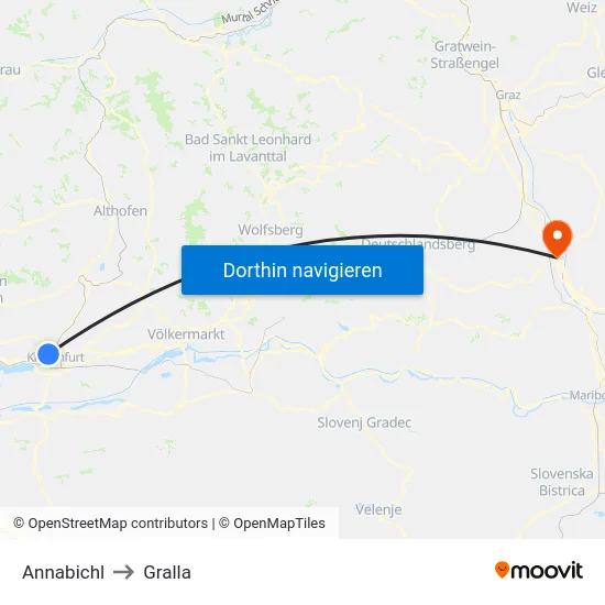 Annabichl to Gralla map
