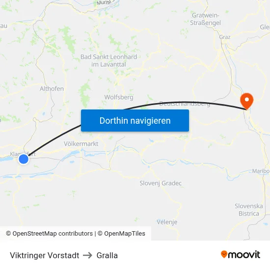 Viktringer Vorstadt to Gralla map