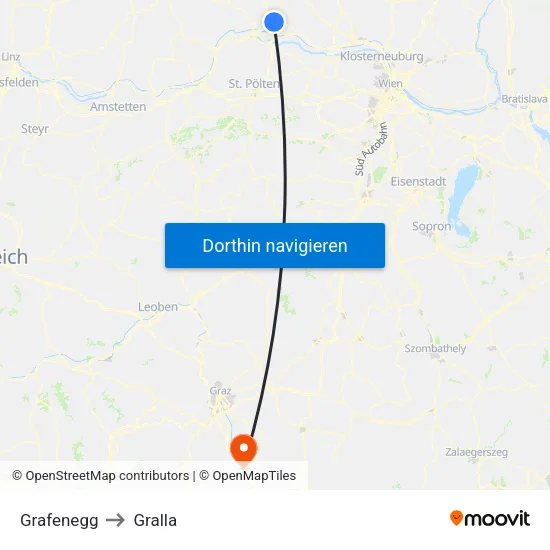 Grafenegg to Gralla map