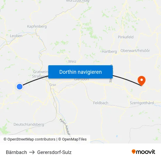 Bärnbach to Gerersdorf-Sulz map