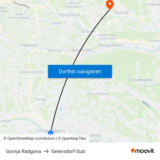 Gornja Radgona to Gerersdorf-Sulz map