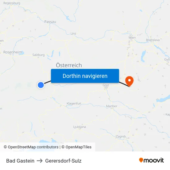 Bad Gastein to Gerersdorf-Sulz map
