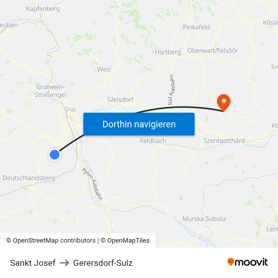 Sankt Josef to Gerersdorf-Sulz map