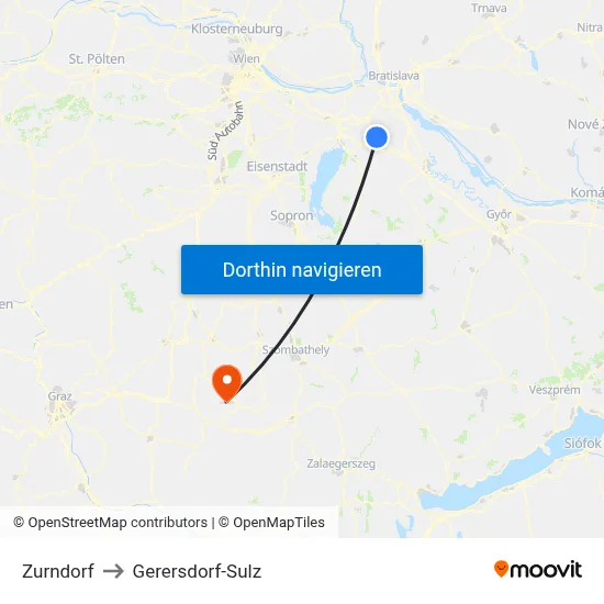 Zurndorf to Gerersdorf-Sulz map
