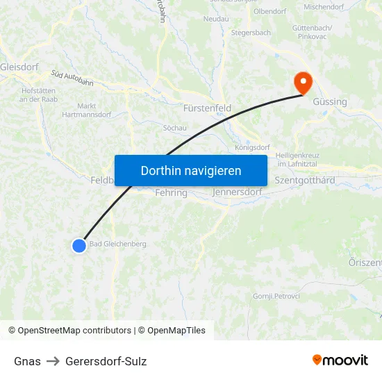 Gnas to Gerersdorf-Sulz map