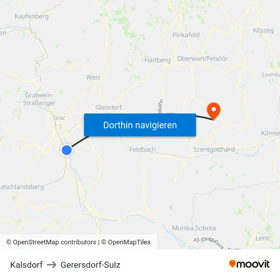 Kalsdorf to Gerersdorf-Sulz map