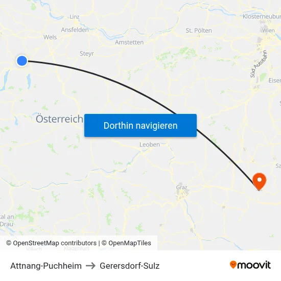 Attnang-Puchheim to Gerersdorf-Sulz map