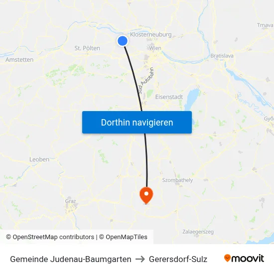 Gemeinde Judenau-Baumgarten to Gerersdorf-Sulz map
