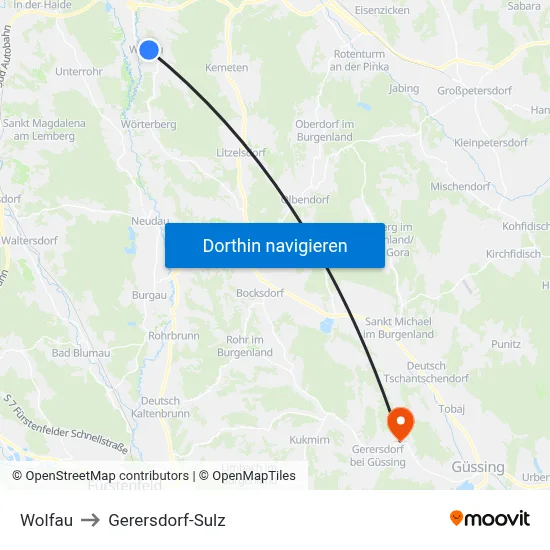 Wolfau to Gerersdorf-Sulz map