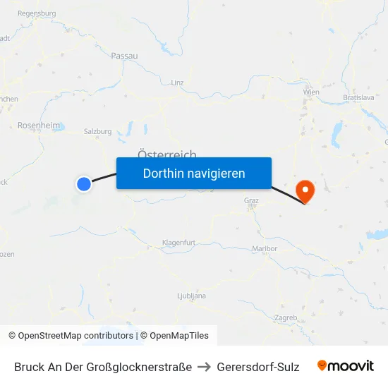 Bruck An Der Großglocknerstraße to Gerersdorf-Sulz map